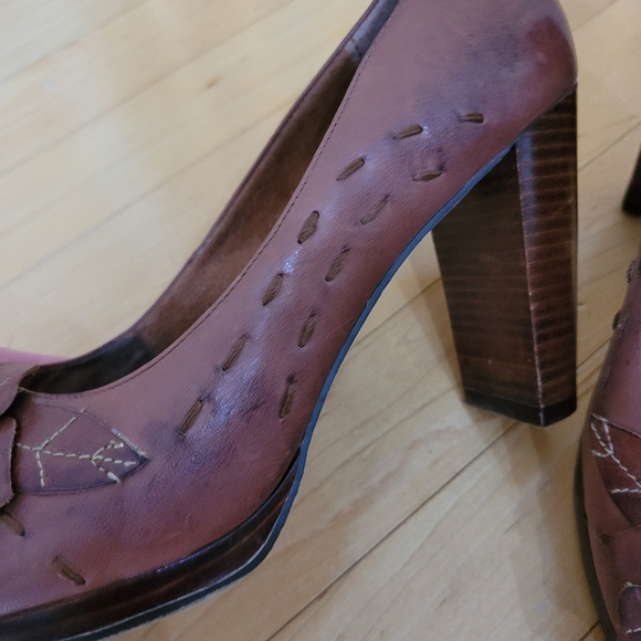 Open Toe Heels Dark Brown Leather with Chunky block heel size 8.5 - Picture 4 of 11